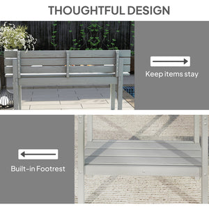 Rectangular outdoor bar table with integrated footrest, grey