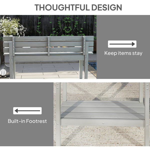 Rectangular outdoor bar table with integrated footrest, grey