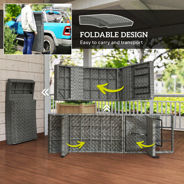 Folding wicker chaise lounge with 4-position adjustable backrest, grey