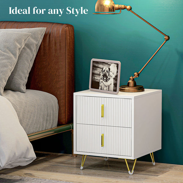 Modern bedside table with 2 drawers and white metal legs