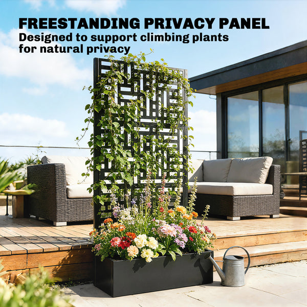 Galvanized Raised Garden Bed with Trellis, 180cm Tall Metal Flower Planter with Privacy Screen and Drainage Holes