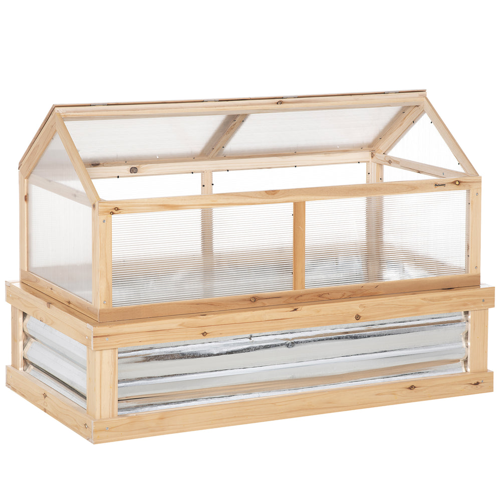 Raised garden kit with greenhouse, wooden cold frame