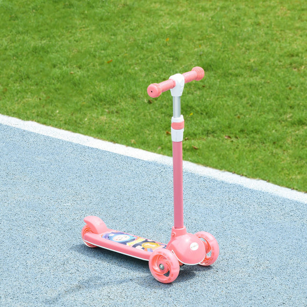 3-wheel scooter, adjustable height, rear brake, LED lighting, TPE handlebar, pink 