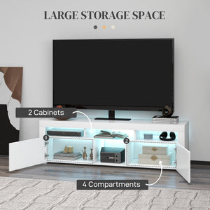 Cabinet with storage and LED lighting for TVs up to 55 inches, glossy white