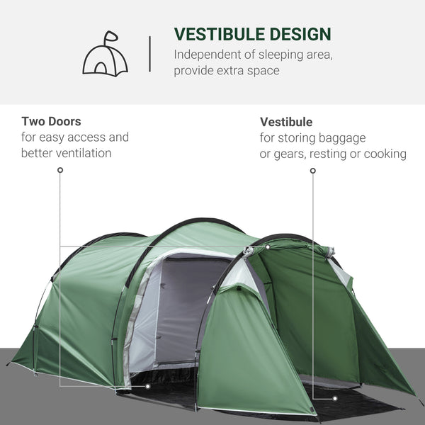Pop-up Camping Tent with Vestibule, Waterproof, for 2-3 Persons, Dark Green