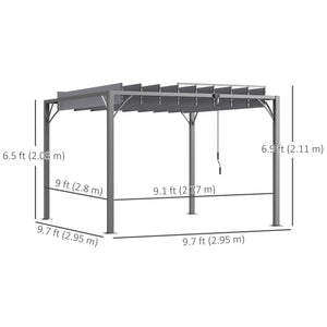 10 x 10 pergola with retractable roof and adjustable louvers, grey