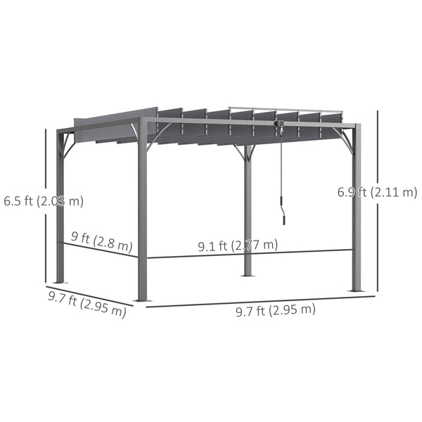 10 x 10 pergola with retractable roof and adjustable louvers, grey