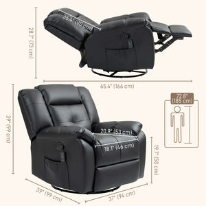 8-Point Vibration Massage Recliner Chair in Leather, Swivel, Black
