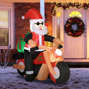 1.6m tall inflatable motorcycle Santa Claus with LED lighting