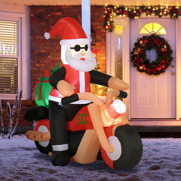 1.6m tall inflatable motorcycle Santa Claus with LED lighting