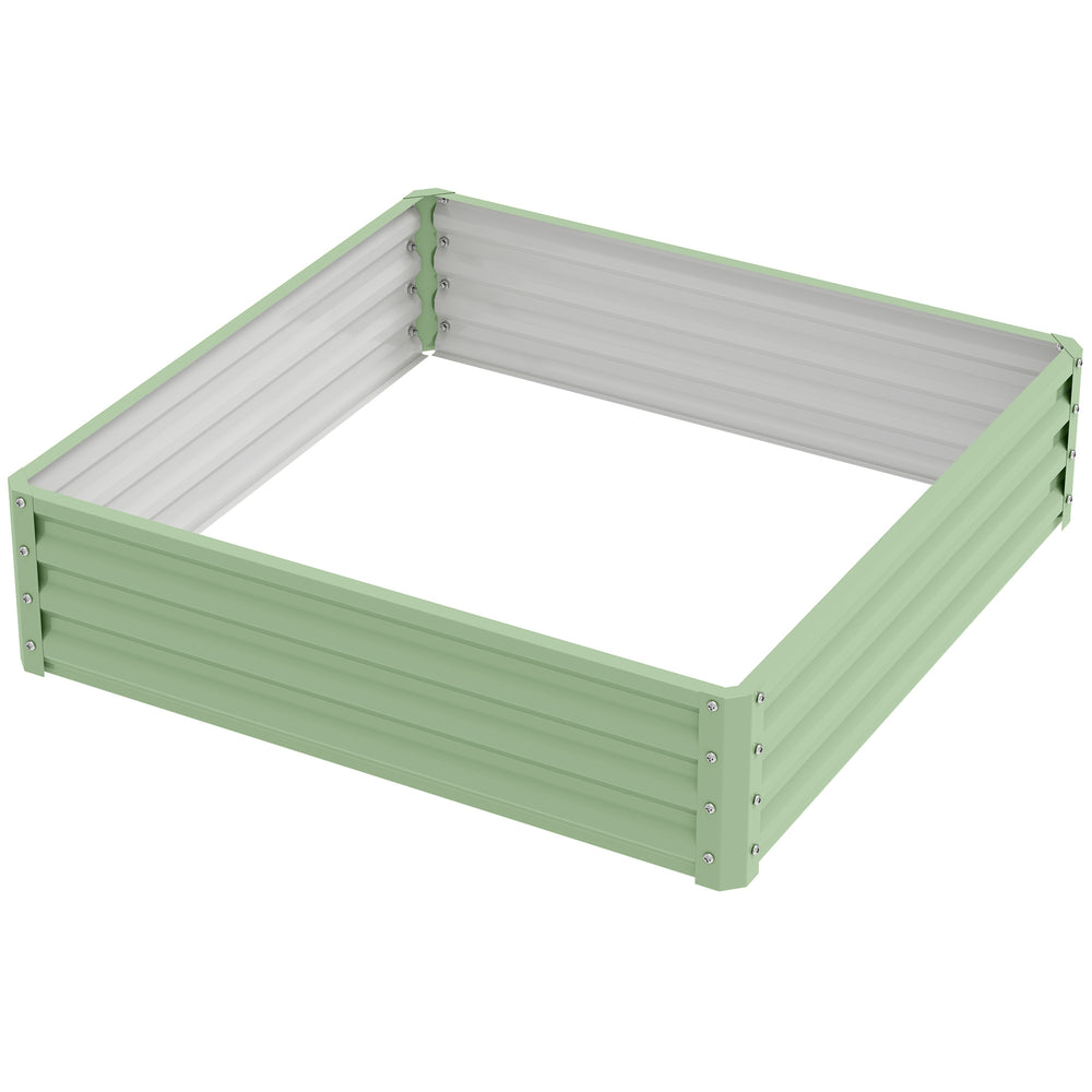 Raised planter in galvanized steel, light green