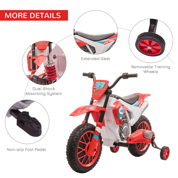 12V Electric Motorcycle with Training Wheels, Red