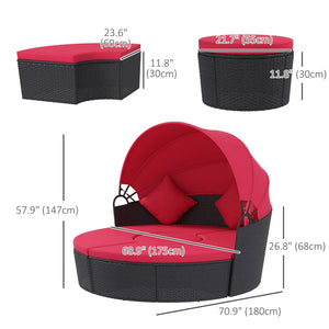 4-piece sofa bed with retractable canopy, red