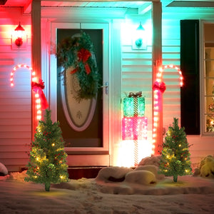 Set of 2 Pre-Lit Artificial Christmas Trees with Red Berries and Pine Cones