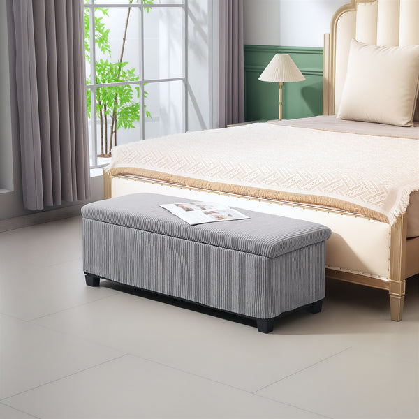 Pouf with storage and velvet cover, light gray