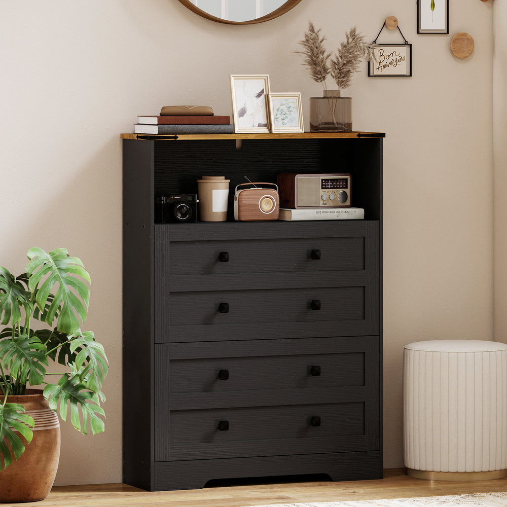 Shoe cabinet with 2 drop-down drawers, black