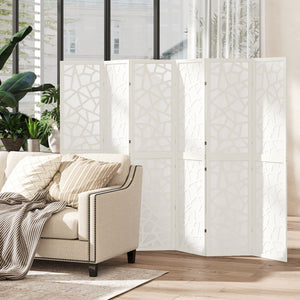 6-panel folding screen, 1.70 m, lightweight, geometric pattern, white