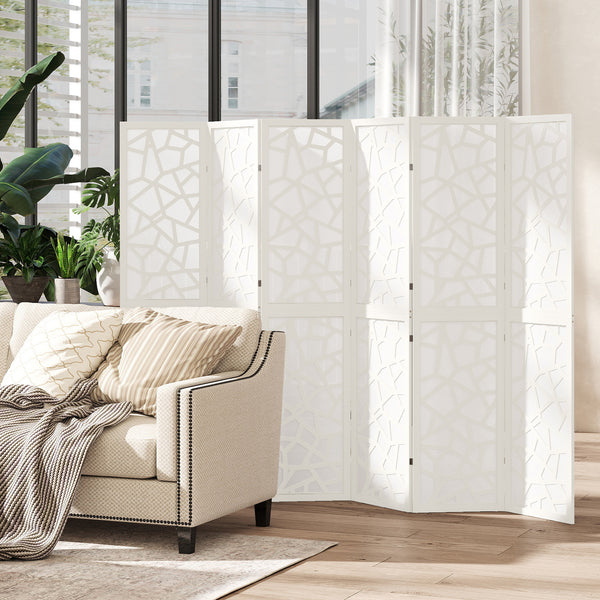 6-panel folding screen, 1.70 m, lightweight, geometric pattern, white