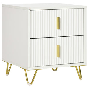 Modern bedside table with 2 drawers and white metal legs