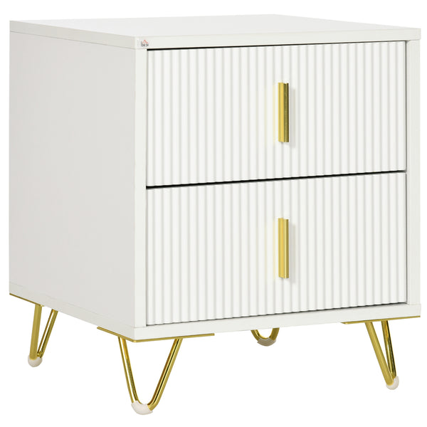 Modern bedside table with 2 drawers and white metal legs