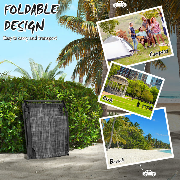 Set of 2 Folding Sun Loungers, Adjustable Backrest, Sun Lounger with Cushion, Side Pocket, Headrest, Grey