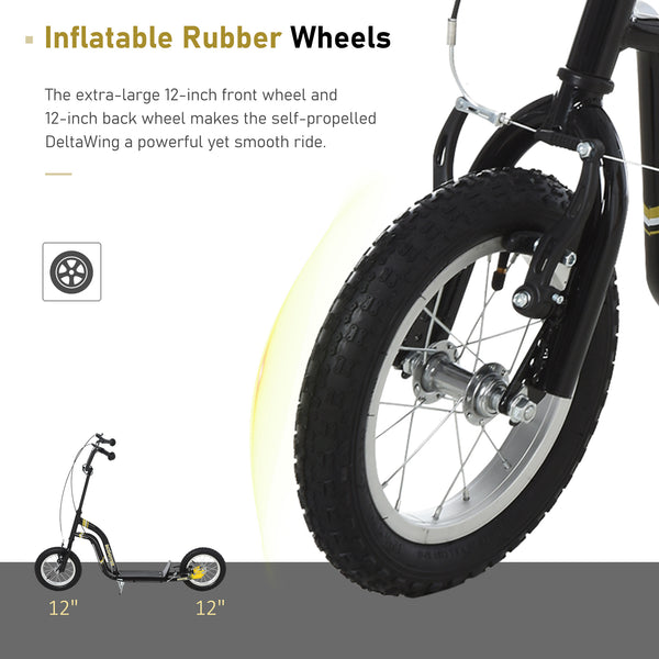 Scooter with inflatable wheels, double brake, 30 cm front wheel, black