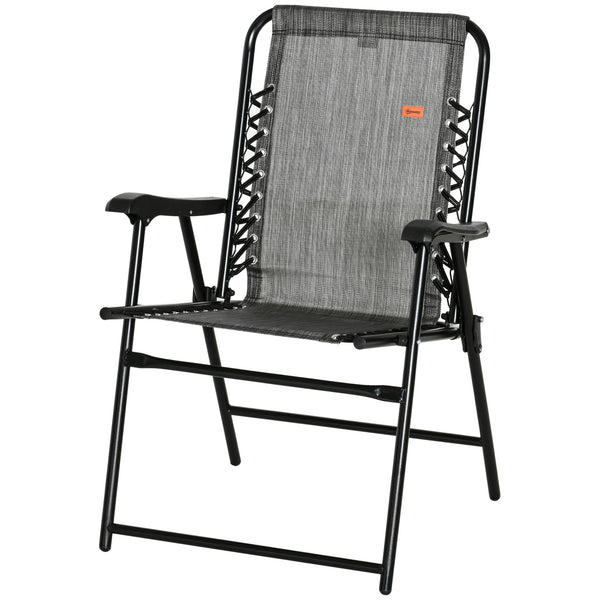 Folding outdoor chair with armrests and elastic backrest, grey