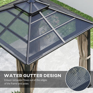 10' x 10' rigid gazebo with double polycarbonate roof, mosquito netting, and curtains, khaki 