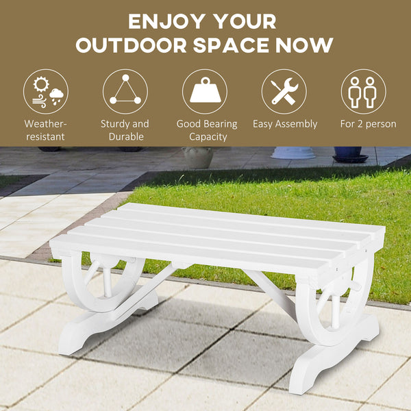 Rustic Wooden Outdoor Garden Bench for 2 People with Unique Casters Heavy Duty, White