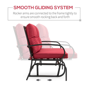 Two-seater rocking chair with steel frame and cushions, red 