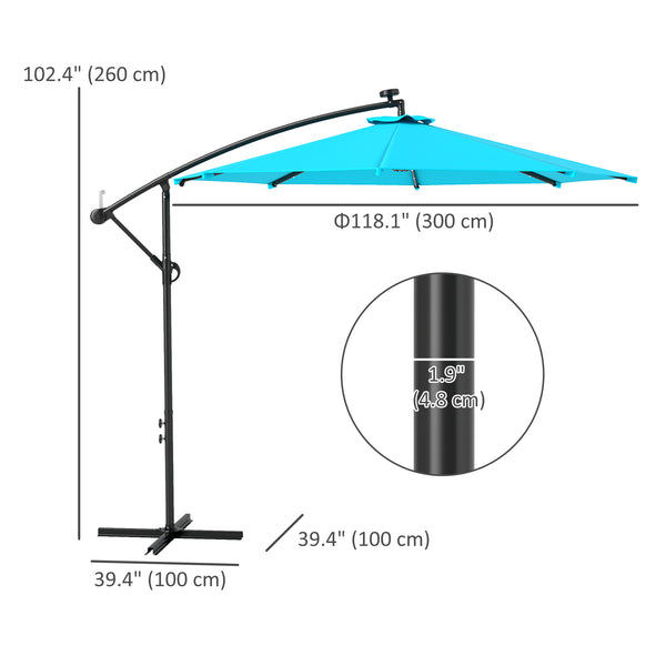 10-foot cantilever parasol with solar light and adjustable angle, turquoise