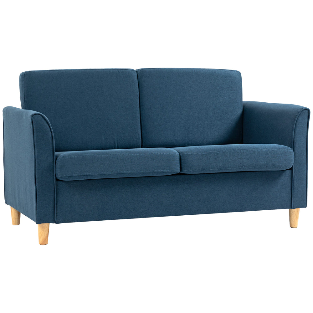 2 seater sofa with armrests and wooden legs for living room, bedroom, blue