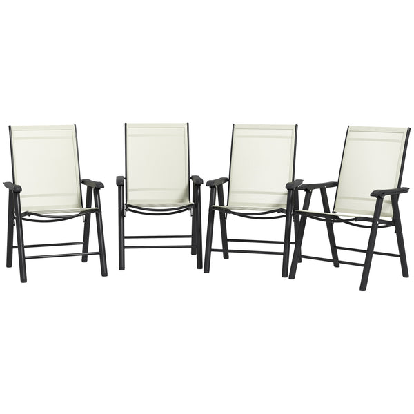 Set of 4 comfortable outdoor folding chairs with armrests, beige