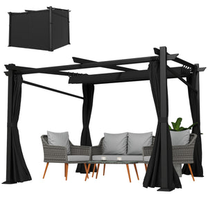 Metal pergola with sliding and retractable roof, 10 x 10, black