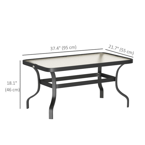 Patio Coffee Table with Tempered Glass Top and Metal Frame, Black