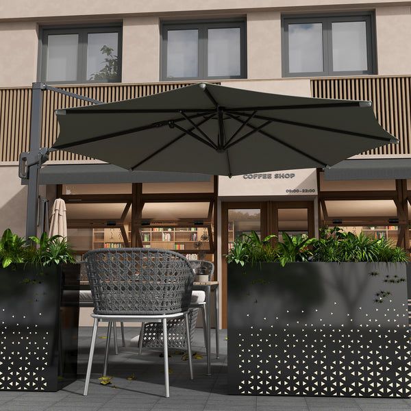 10-foot cantilever parasol with aluminum pole and adjustable tilt, grey