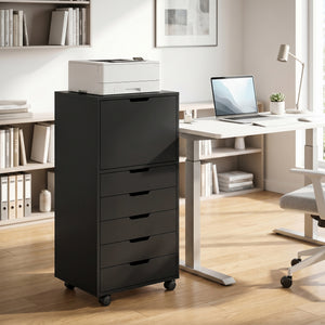 5-drawer mobile filing cabinet and storage unit, black