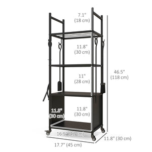 4-Tier Wood Rack with Casters and 4 Tools