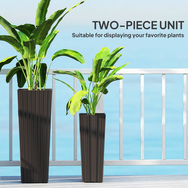 Set of 2 Large Outdoor Planter Boxes with Drainage Holes, Outdoor Flower Pots