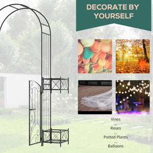 Metal garden arch with gate and 4 planters