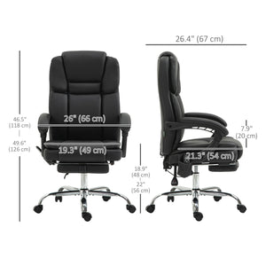 Reclining massage office chair with 6-point vibration, footrest and high back, black