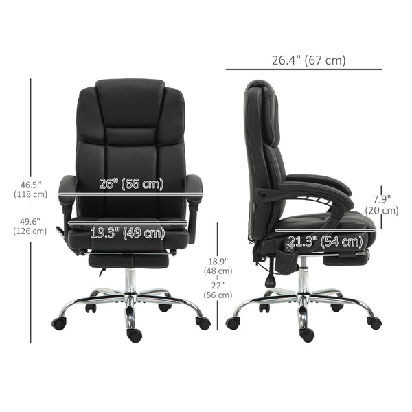 Reclining massage office chair with 6-point vibration, footrest and high back, black