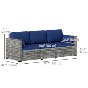 3 Seater Outdoor Sofa with Cushions, Synthetic Rattan Garden Sofa with Cushions, Dark Blue