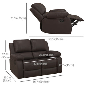 Manual Reclining Faux Leather Sofa with Footrest, Brown