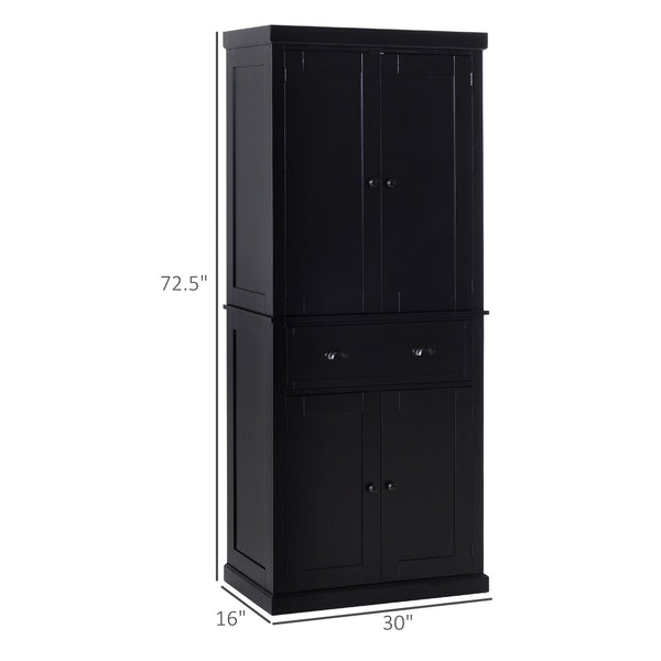Tall kitchen cabinet with drawer and adjustable shelves, black