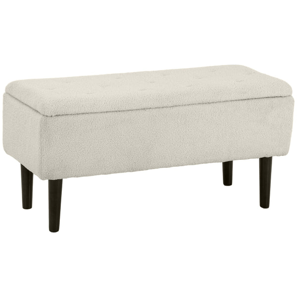 Modern storage bench with lambswool upholstery, cream white