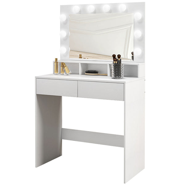 Dressing table with LED lighting mirror and drawers, white