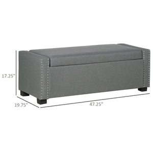 Folding storage bench upholstered in fabric, light gray