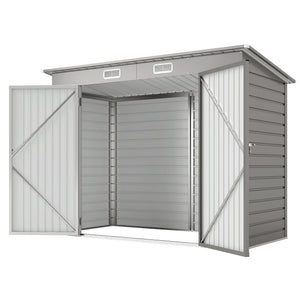 Galvanized garden shed with double doors and 2 vents, light grey