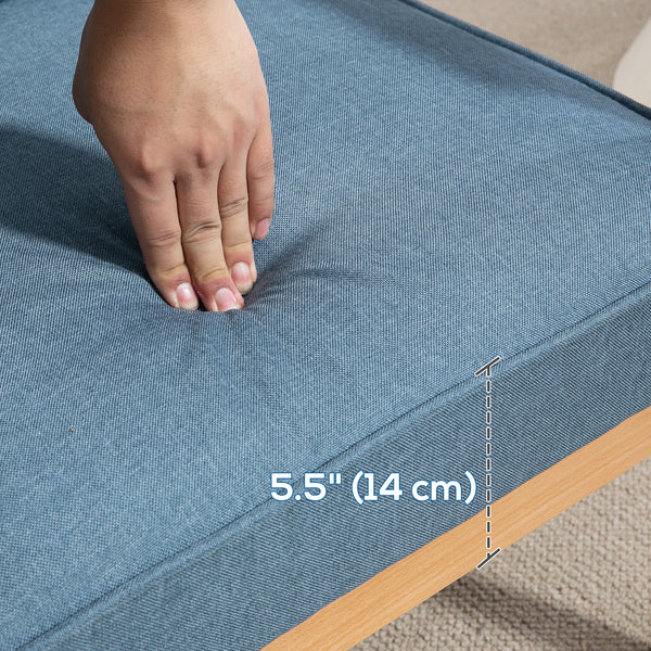 Modern fabric accent chair with tufted back and wooden legs, blue